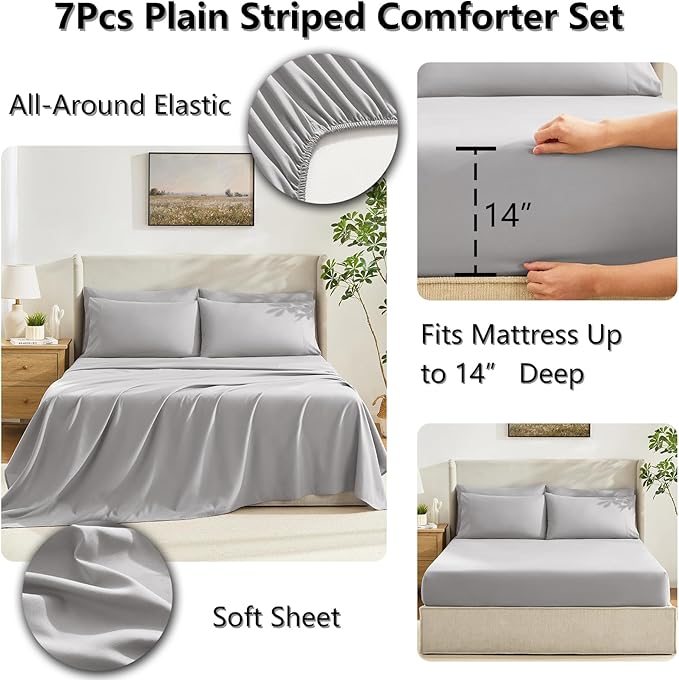 CozyLux Oversized Queen Comforter Sets French Grey, 7 Pieces Bed in a Bag - Image 5