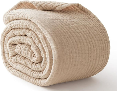 100% Cotton Muslin Blanket Queen 90" x 90", 6 Layers Breathable and Lightweight by Kozyhvn