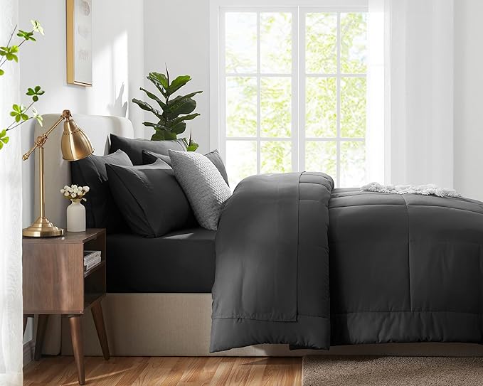 CozyLux California King Comforter Sets Dark Grey, 7 Pieces Cal King Bed in a Bag - Image 9