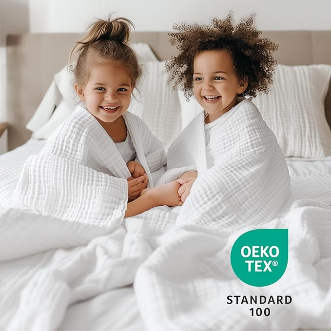 100% Cotton Muslin Blanket Queen 90" x 90", 6 Layers Breathable and Lightweight - Image 5