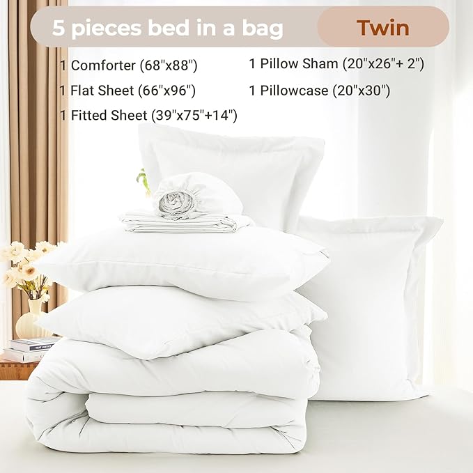 MUXHOMO 5 Pieces Twin Comforter Set, Soft Bed in a Bag Twin Size, All Season - Image 5