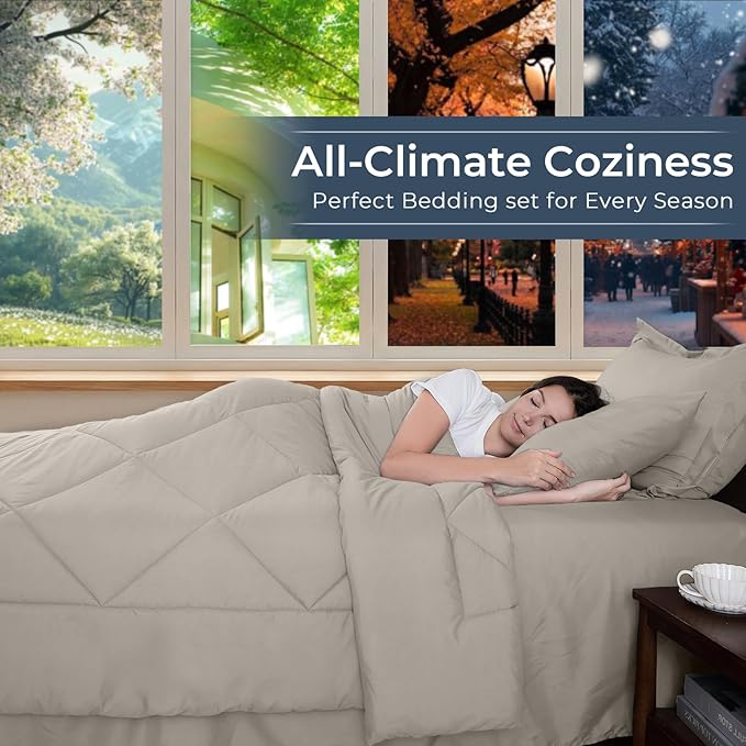 HEVUMYI Oatmeal California King Comforter Set - Image 3