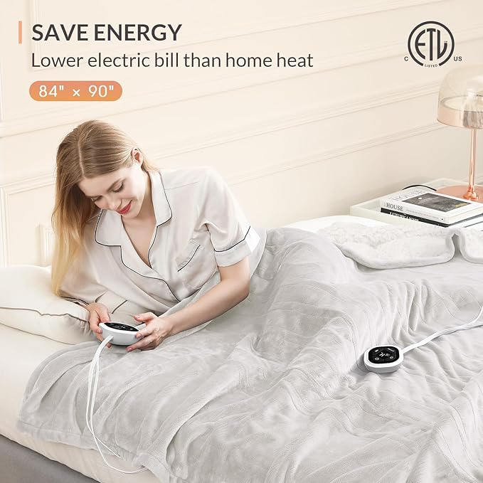 HOMLYNS LuxeHeat Heated Blanket Electric Blanket Queen Size, Soft Flannel - Image 6