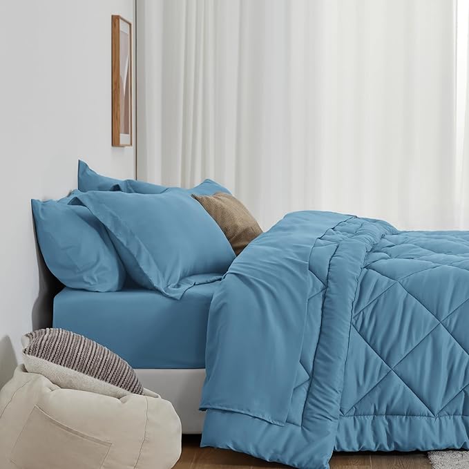 Love's cabin California King Comforter Set Misty Blue, 7 Pieces California King - Image 3