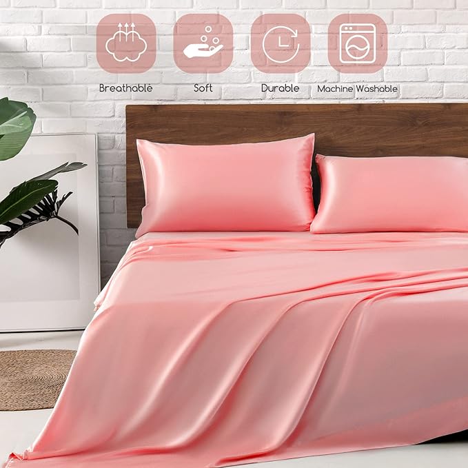 MR&HM Satin Bed Sheets, Queen Size Sheets Set - Image 5