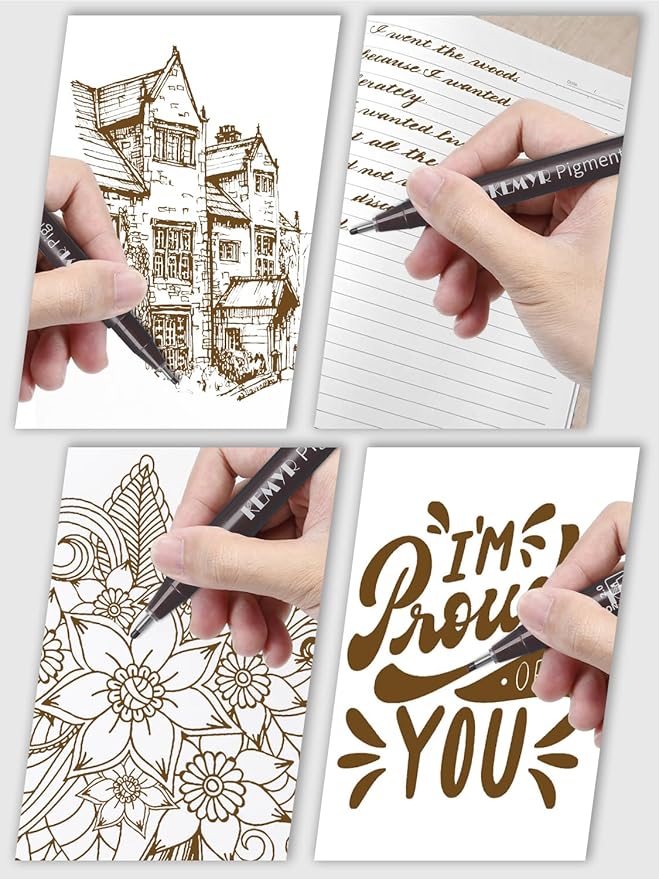 10 Micro Fine liner Drawing Art Pens Calligraphy Pens: 0.05mm-1.0mm Size Art supplies Waterproof Archival brown Ink Markers For Artists,Use for Professional Watercolor,Sketching-DeskoryOffice