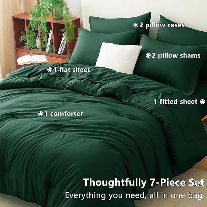 CozyLux King Size Comforter Set Emerald Green, 7 Pieces Bed in a Bag King - Image 6