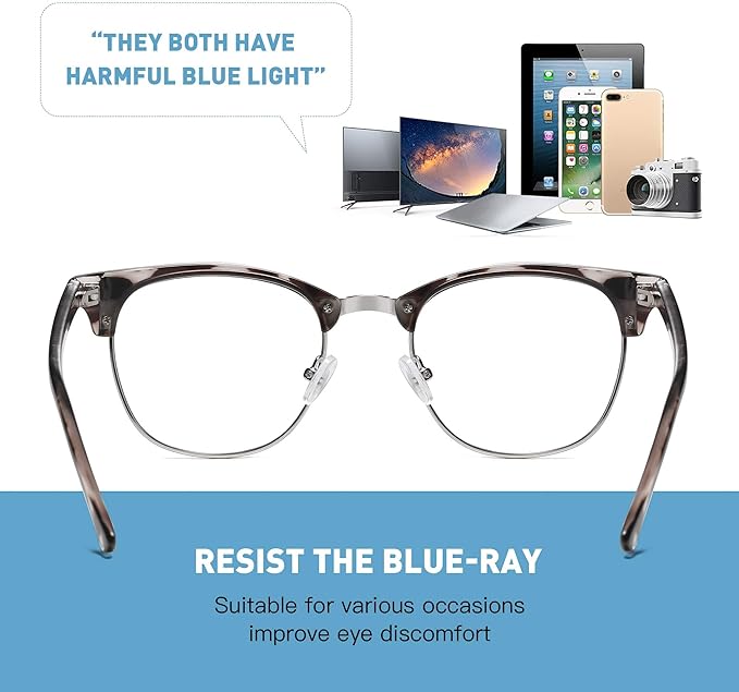 Blue Light Blocking Glasses Vintage Half Frame UV Clear Lens Anti Eyestrain - Image 3