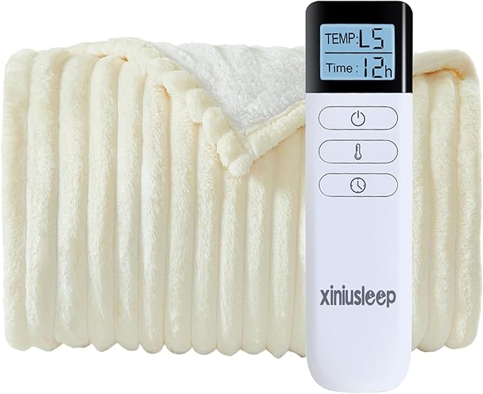 Heated Blanket Electric Blanket 90"x90", Soft Flannel Sherpa Electric Throw by XINIUSLEEP
