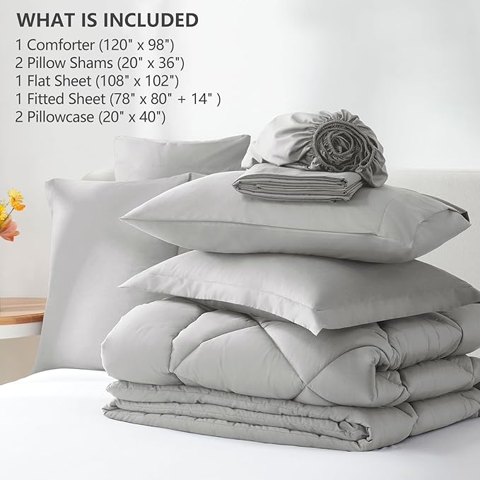 CozyLux Oversized King Comforter Set Light Grey, 7 Pieces Bed in a Bag - Image 6