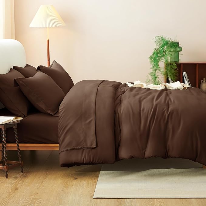 CozyLux Queen Comforter Set Brown, 7 Pieces Bed in a Bag Queen Comforter Set - Image 8