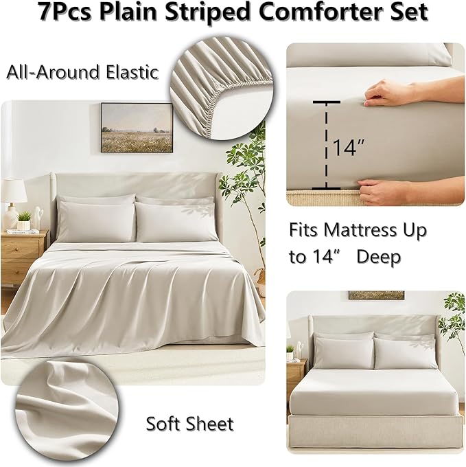 CozyLux King Size Comforter Set Beige, 7 Pieces Bed in a Bag, All Season - Image 5