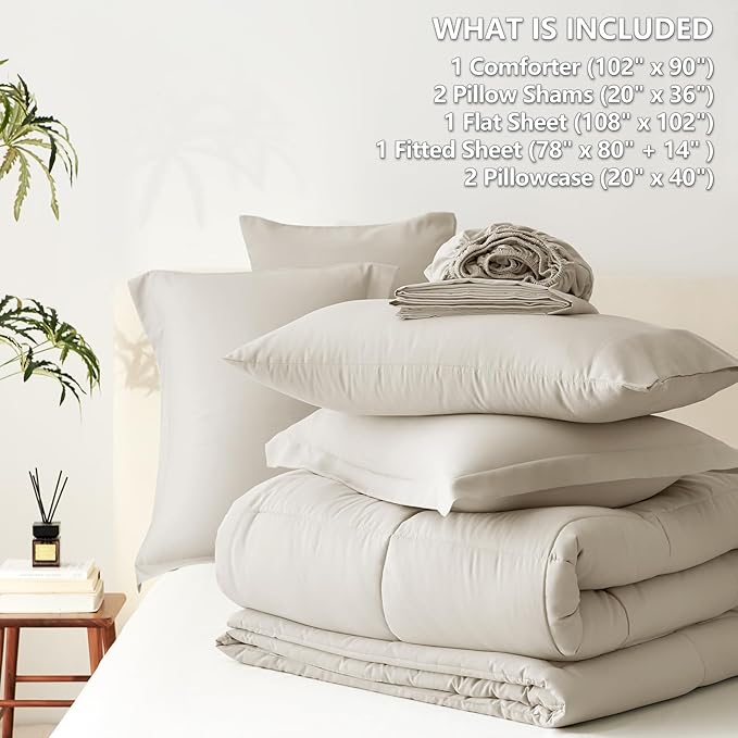 CozyLux King Size Comforter Set Oatmeal - Image 7