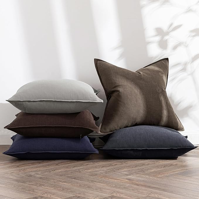 MIULEE Decorative Linen Pillow Covers 18x18 Inch CoffeeBoho Farmhouse Neutral - Image 5