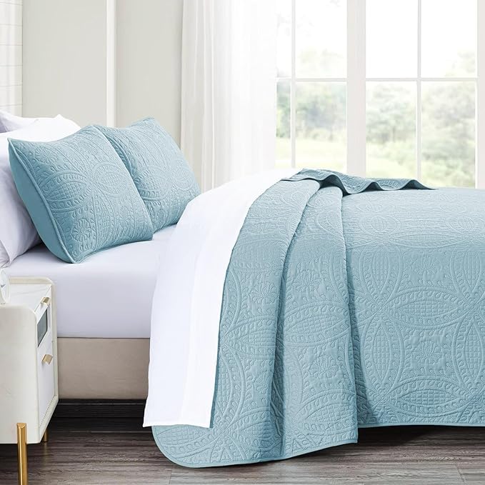 akkialla Queen Quilt Bedding Set, Sky Blue Ultrasonic Full/Queen Quilt Set - Image 4