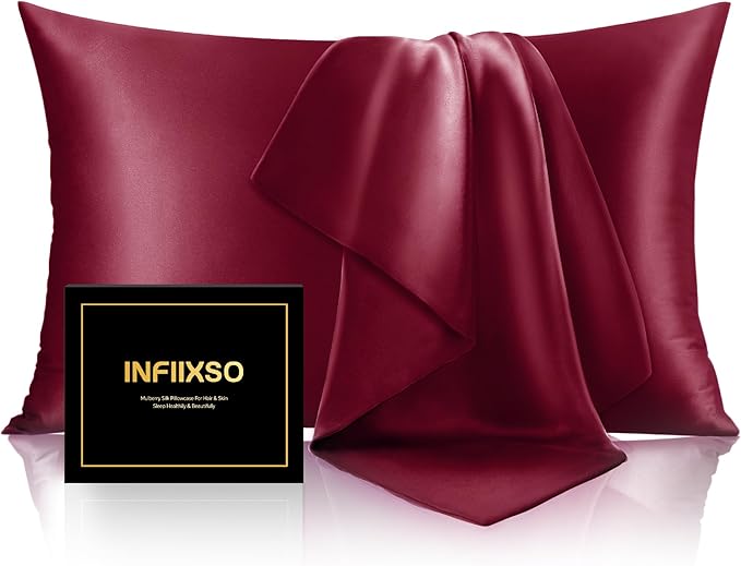 INFIIXSO Mulberry Silk Pillow Cases King Size Set of 2, Silk Pillowcase by INFIIXSO