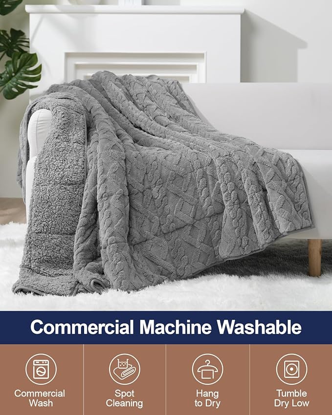 Super Fuzzy Soft Sherpa Fleece Weighted Blanket, 15 lbs Dual Sided Fluffy Heavy - Image 7
