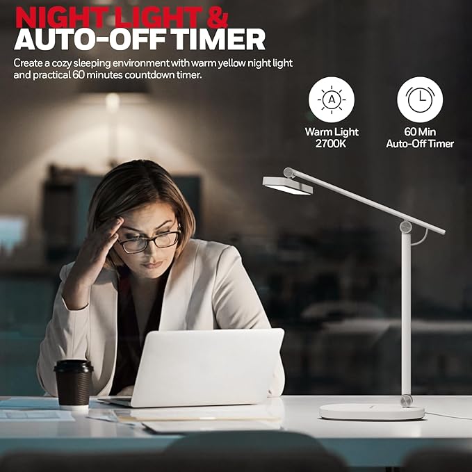 Honeywell Desk Lamp for Home Office, H4 Sunturalux™ Eye-Caring LED Desk Light, 700LM Dimmable Desk Lamp with Timer, Adjustable Desk Reading Light, Touch Auto Dimming Table Lamp for Study, Bedroom-DeskoryOffice