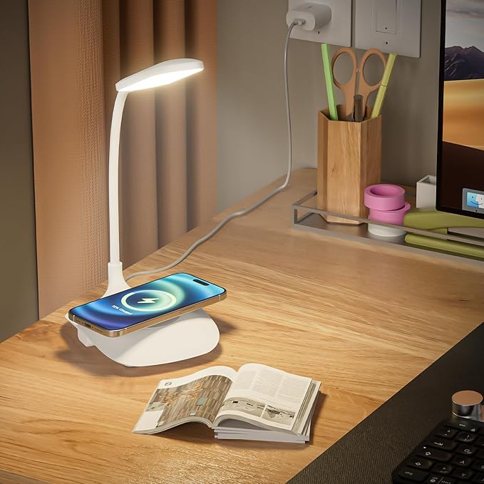 LED Desk Lamp Wireless Charging Desk Lamp with Touch Control Dimmable Office Desk Light Eye-Caring Office Lamp with Adjustable Gooseneck Table Lamp, Reading Lamp Table Lamp for Bedroom Bedside Study-DeskoryOffice