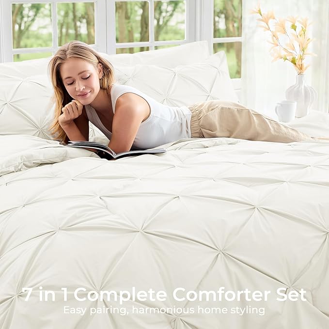 Sasttie Twin Comforter Set, 5-Piece Bed in a Bag, Pintuck Bedding Sets - Image 6