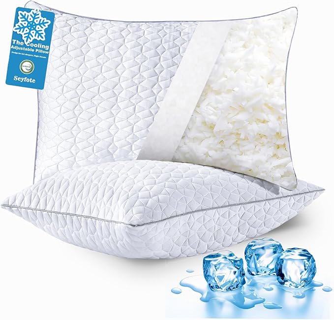 Cooling Pillows Standard Size Set of 2, Shredded Memory Foam Pillows, by Seyfote