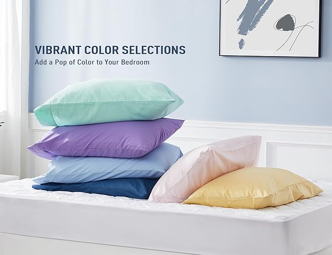 Pillow Cases, Standard Queen Size Cotton Percale Weave Pillowcases, Pre-Shrunk - Image 5