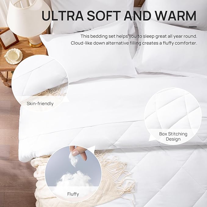Love's cabin King Size Comforter Set White, 7 Pieces King Bed in a Bag - Image 5