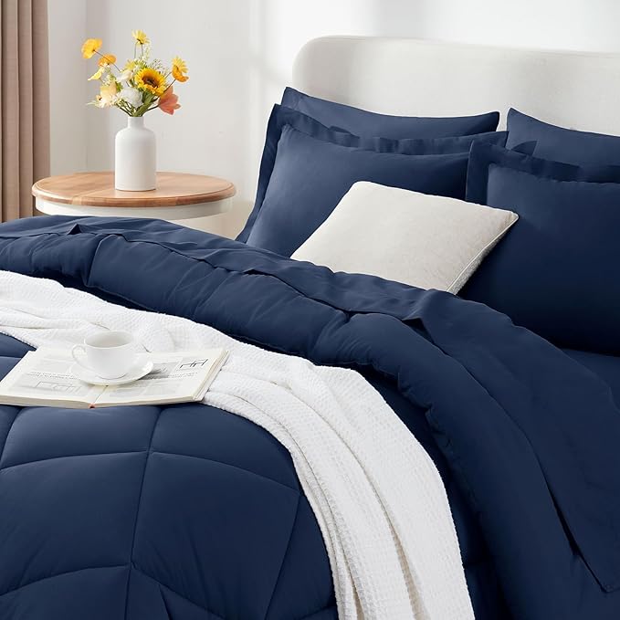 CozyLux King Size Comforter Set Navy Blue - Image 9