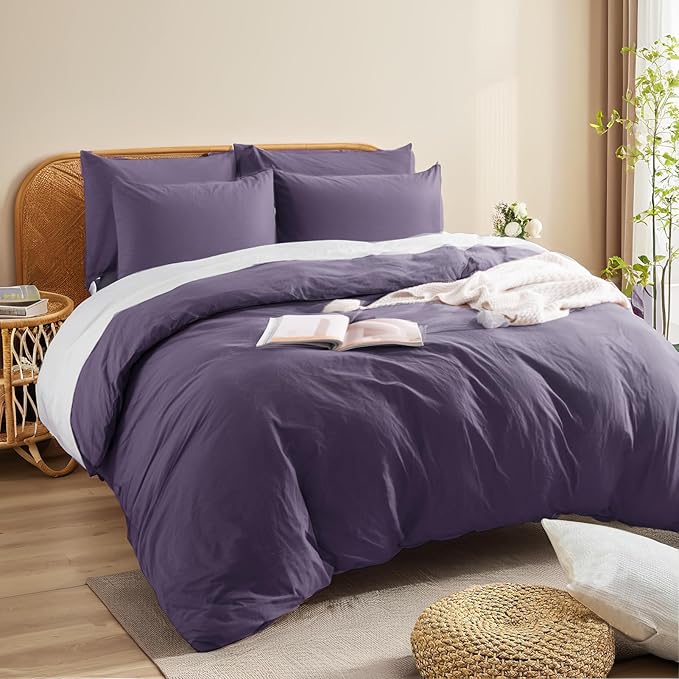 NEXHOME PRO 100% Washed Cotton Duvet Cover King Size, Ogranic Natural Linen - Image 4