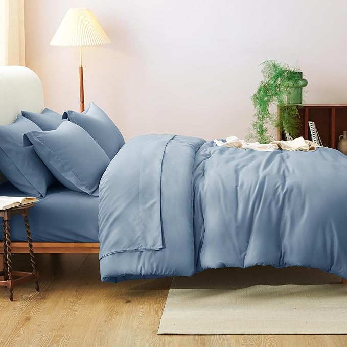 CozyLux Oversized King Comforter Set Grayish Blue, 7 Pieces Bed in a Bag - Image 8