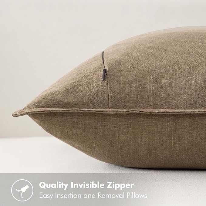 MIULEE Decorative Linen Euro Sham Pillow Covers 28x28 Inch Khaki Boho Farmhouse - Image 3