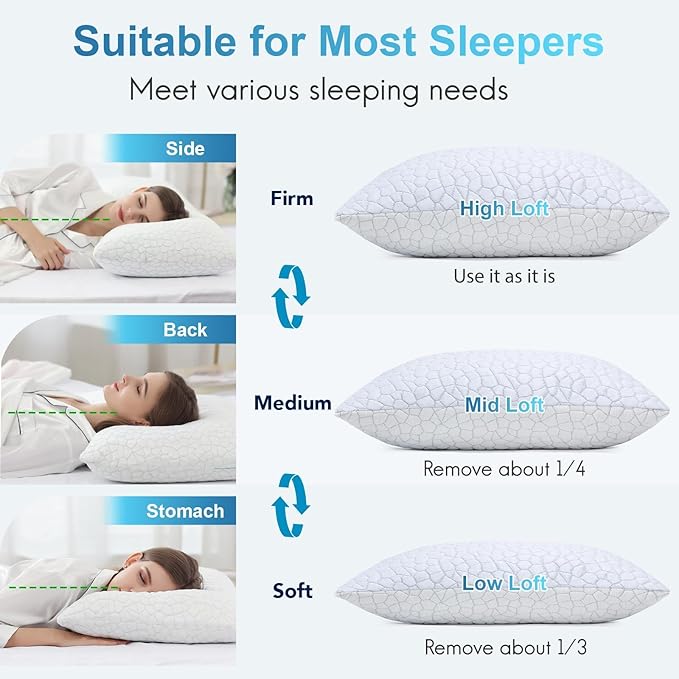 QUTOOL Cooling Pillow for Sleeping, CertiPUR-US Shredded Memory Foam Queen - Image 5
