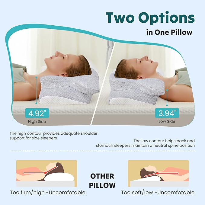 DUMOS Cervical Neck Pillow for Sleeping, Cooling Ergonomic Memory Foam Pillow - Image 4
