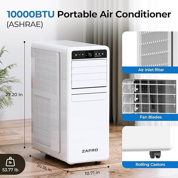 10,000 BTU Portable Air Conditioner, 3-IN-1 Smart AC Unit with Fan/Dehumidifier/Drainage-free Cooling, APP/Voice/Remote/Touch, 47 dB, Sleep Mode, Window Installation Kit, 24H Timer for Home/Office-DeskoryOffice