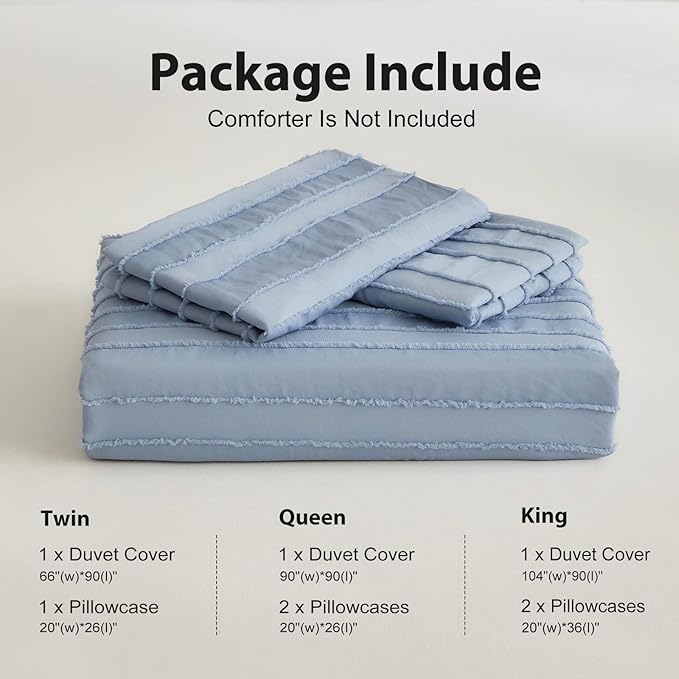 WARMDERN Blue Boho Duvet Cover King Size, Striped Textured Duvet Cover Set - Image 6