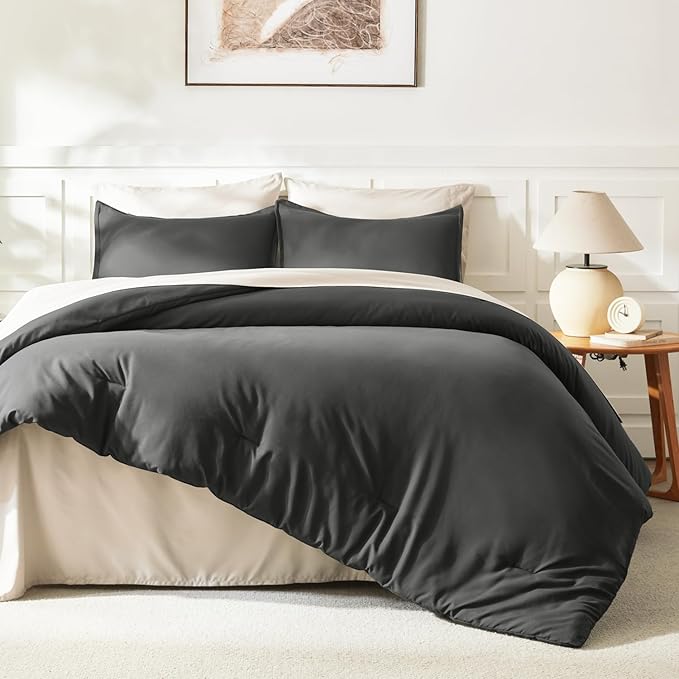 Litanika Grey Comforter Full Set, Dark Gray Lightweight Plain Bedding - Image 6