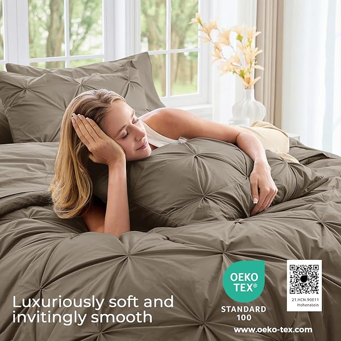 Sasttie Queen Comforter Set, 7-Piece Bed in a Bag, Pintuck Bedding Sets - Image 3