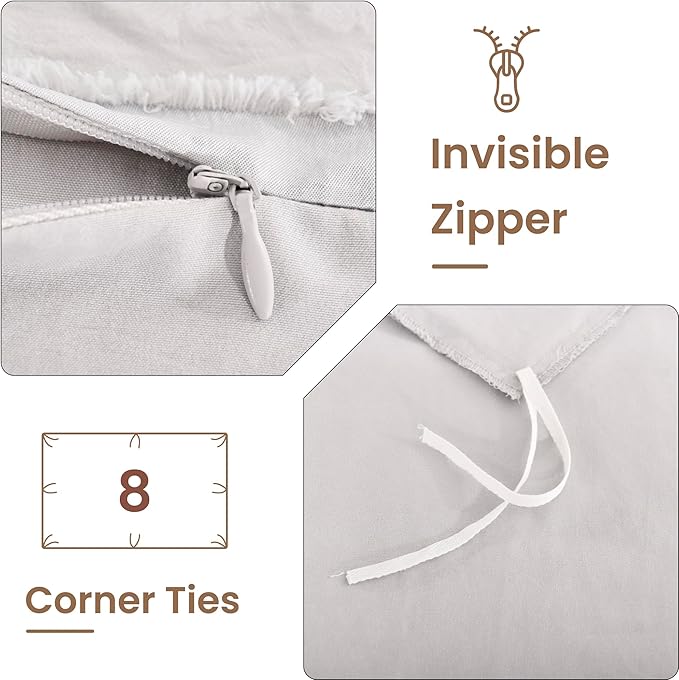 NEXHOME PRO Duvet Cover Queen, Light Grey 3 Pieces Boho Tufted Duvet Cover Set - Image 7
