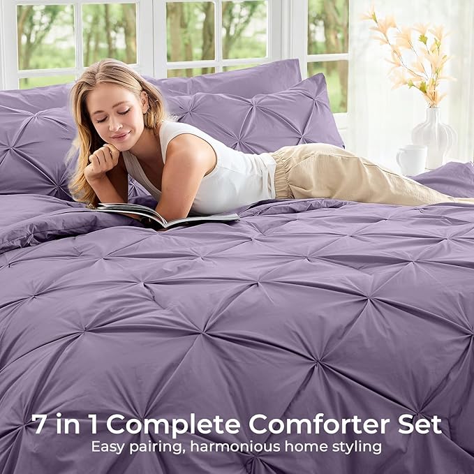 Sasttie Full Size Comforter Set, 7-Piece Bed in a Bag, Pintuck Bedding Set - Image 6