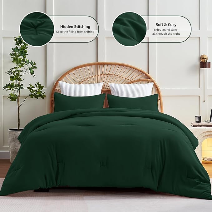 CozyLux King Size Comforter Set Emerald Green, 3 Pieces Solid Comforters King - Image 3