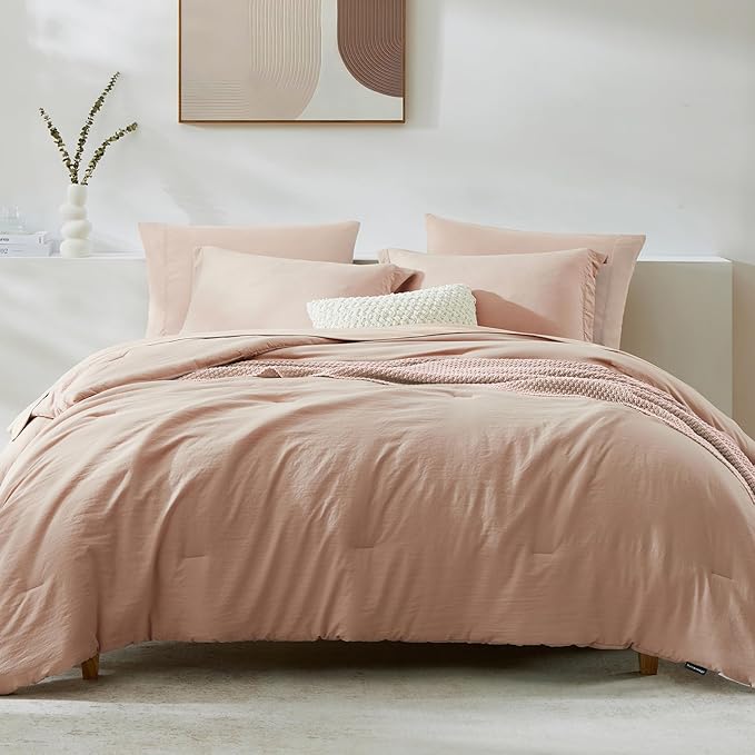 WRENSONGE King Comforter Set, 7 Pieces Clay Pink Soft Bed in a Bag King - Image 3