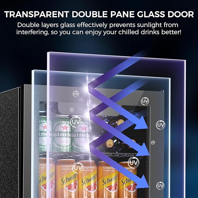 1.7 Cu.ft Beverage Refrigerator Cooler, 68 Can Mini Fridge Glass Door with Adjustable Shelves, Digital Temperature Display, Freestanding Small Drink Fridge for Home, Office or Bar(Black)-DeskoryOffice