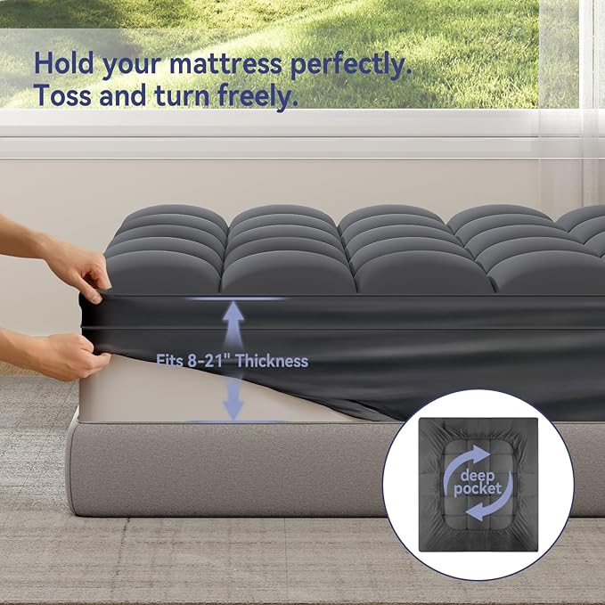 ELEMUSE Queen Grey Mattress Topper - Image 4