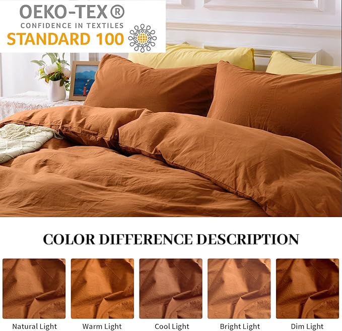 NEXHOME PRO Duvet Cover Set 100% Washed Cotton Full Size Linen Feel Textured - Image 2