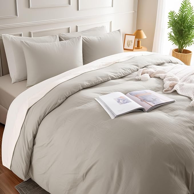 NEXHOME PRO Duvet Cover King Size, 100% Washed Cotton Orgnic Linen Like - Image 4