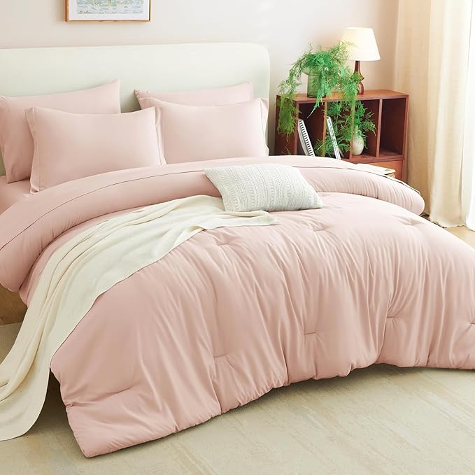 CozyLux King Size Comforter Set Blush Pink, 7 Pieces Bed in a Bag King - Image 7