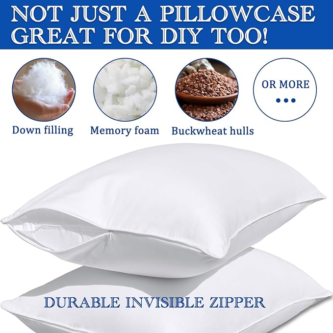 Pillow Protectors with Zipper Standard Size-100% Cotton Pillowcases - Image 3