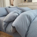 PinkMemory Blue Gingham Duvet Cover Bedding Set King 100% Washed Cotton Blue by PinkMemory