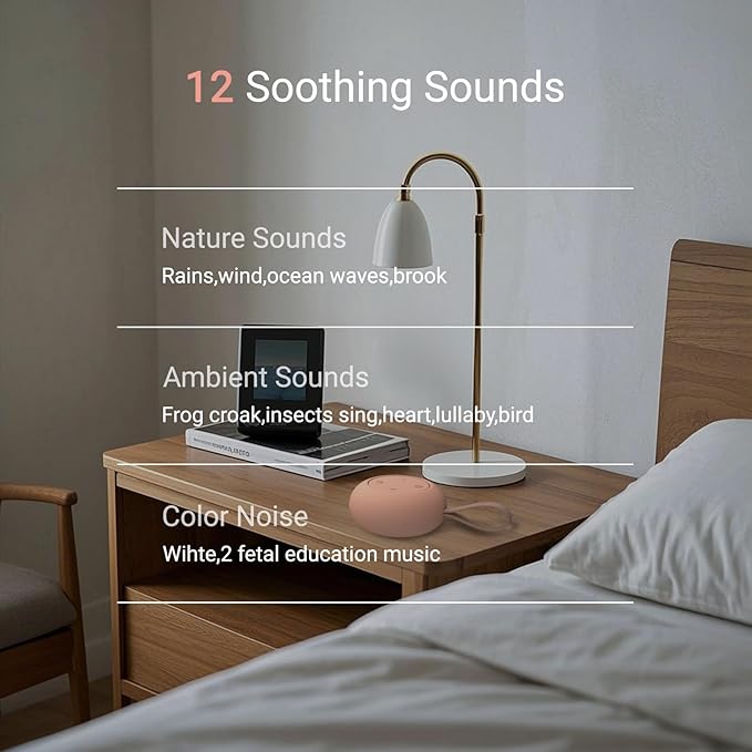 Portable Baby Sound Machine 15 Hours Battery Life, Clips on Baby Stroller.Peach - Image 2