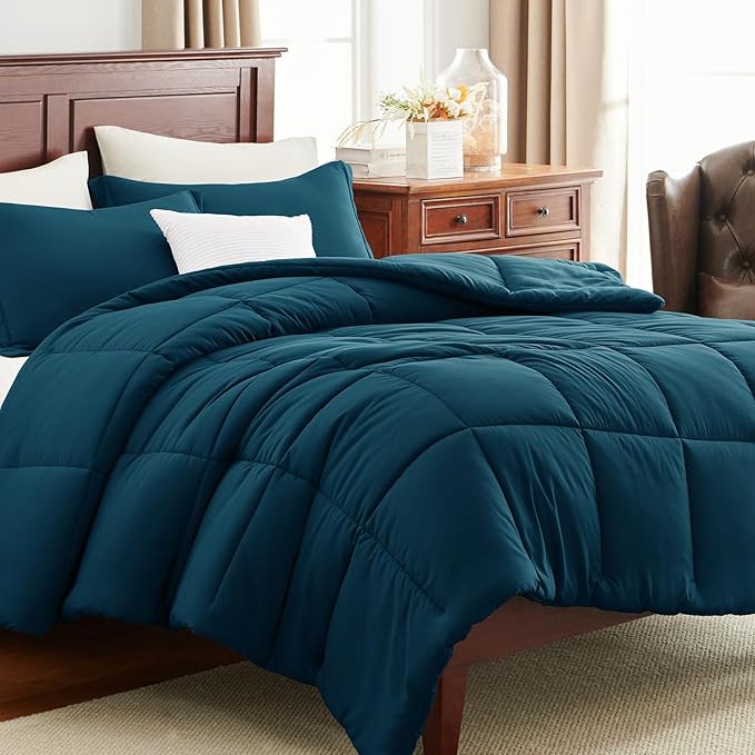CozyLux Oversized King Comforter Set, 3 Pieces Lyons Blue 120x98 Box Stitched - Image 9